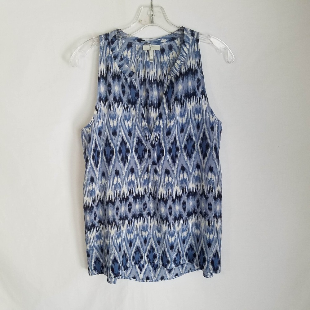 Joie Womens Blue Abstract 100% Silk Blouse V-Neck Sleeveless Tank Top Size Small